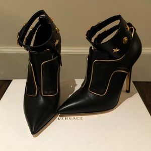 Versace Studded Stiletto Boots Black and Gold